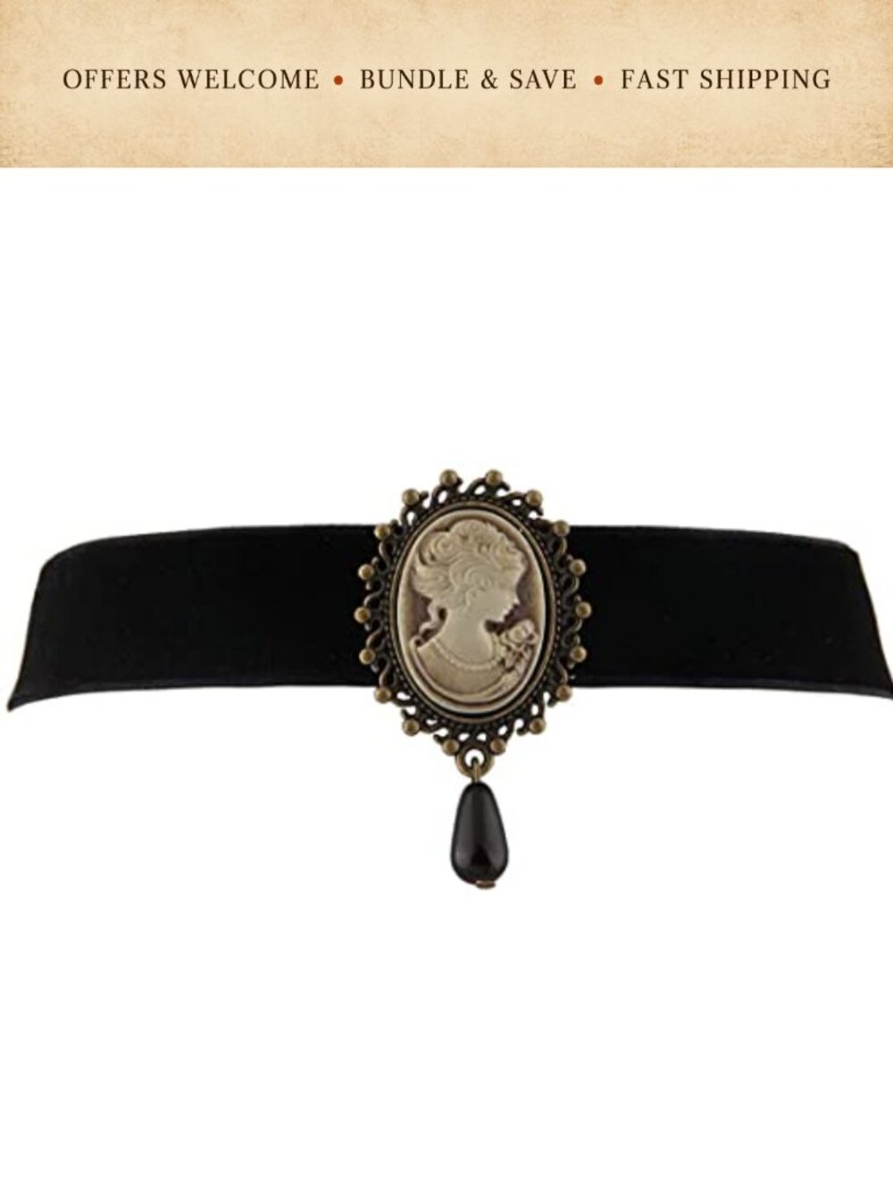 Victorian Cameo Pearl Bead Velvet Choker Necklace